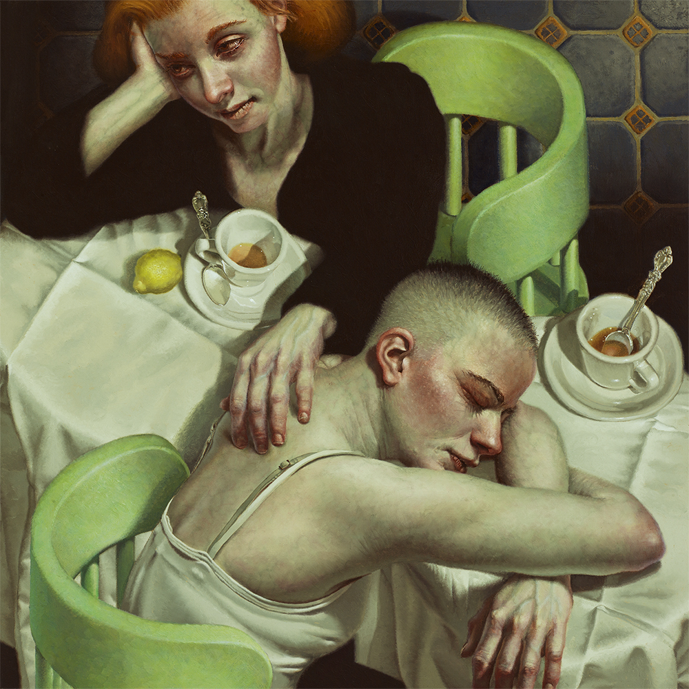 Edward Povey, Hourglass, olej na płótnie, 76,2 × 76,2 cm, 2020